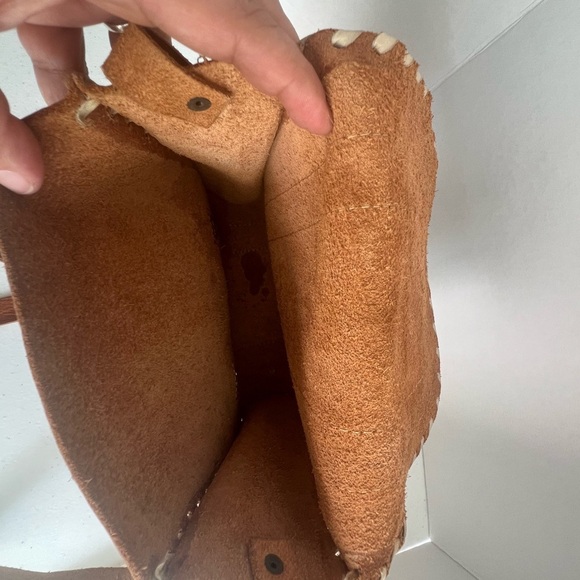 Vintage Handmade Leather Satchel Bag Cognac Brown Whipstitch Double Buckle Strap - Picture 8 of 8